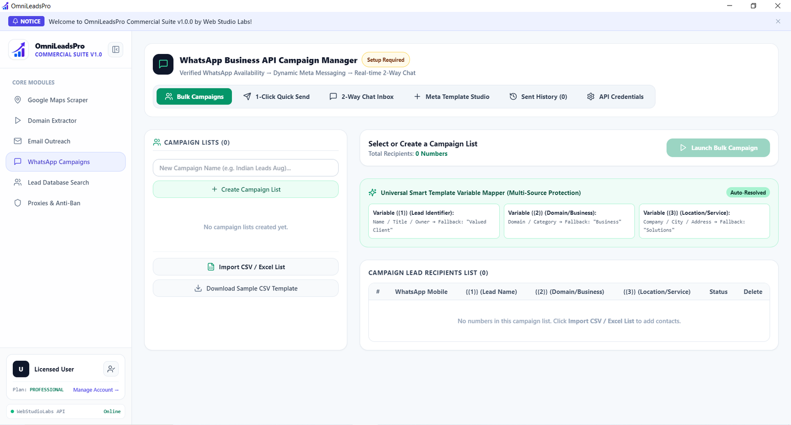 OmniLeadsPro Meta WhatsApp Interface