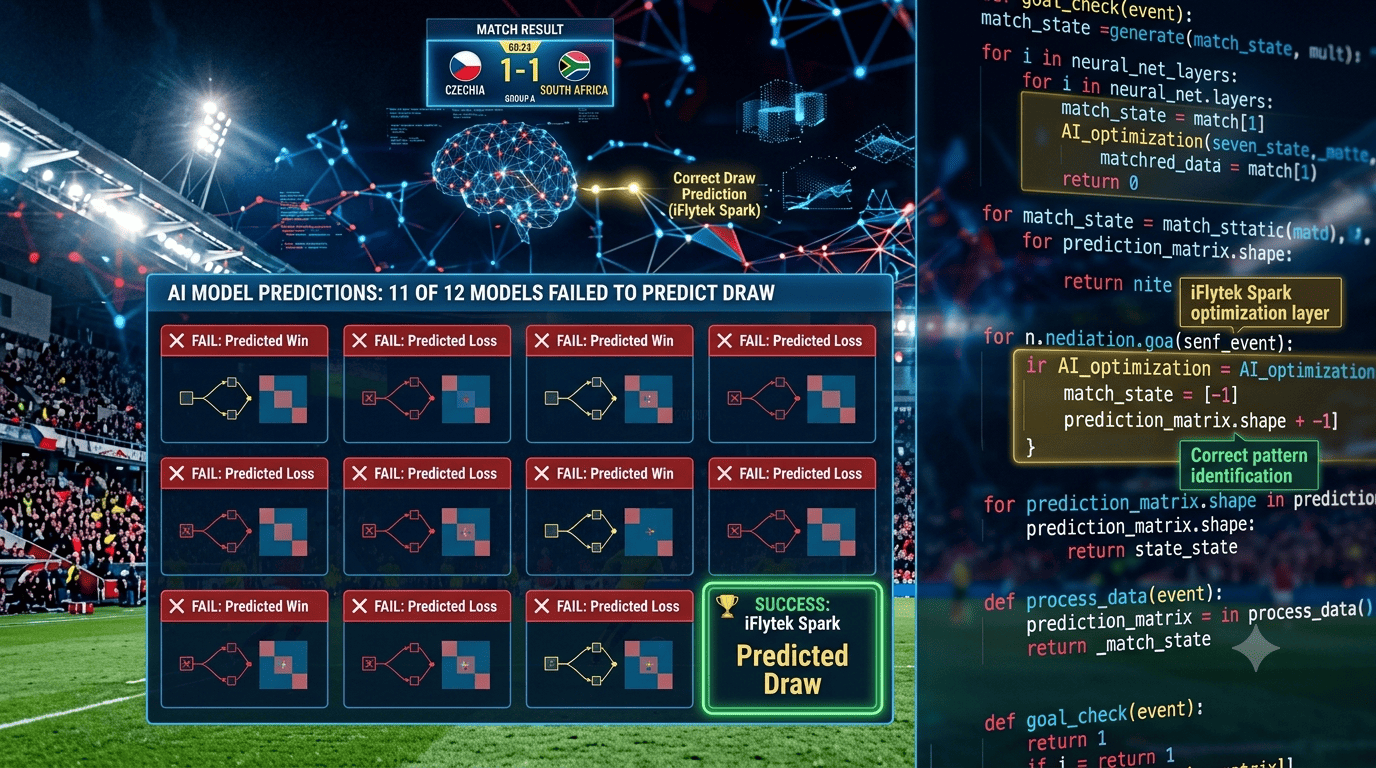 split screen showing 12 AI model logos with red X marks and one green checkmark for correct prediction