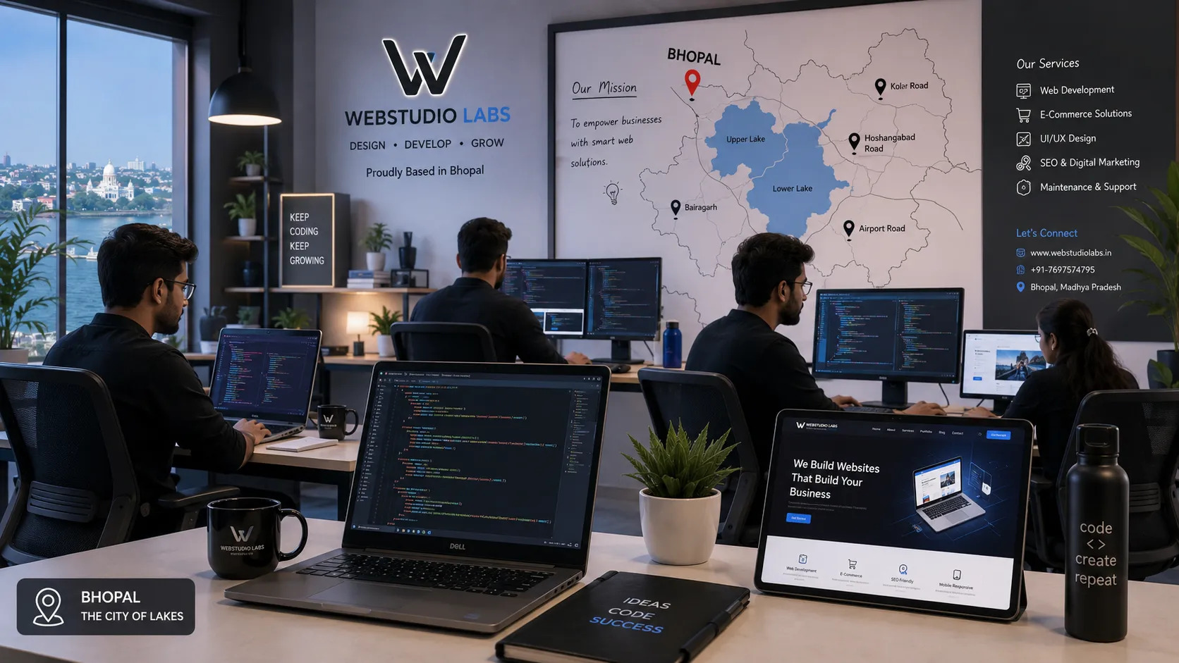 Website development team working in modern Bhopal office