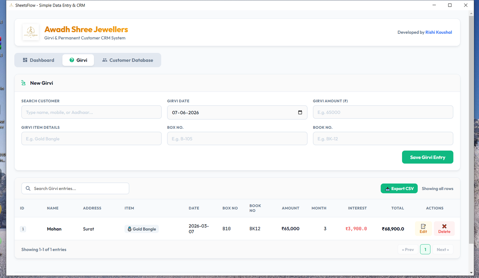 Jewelry Pawn & Customer Management System